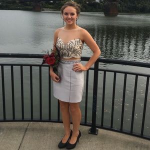 Gorgeous silver and black beaded 2 piece dress